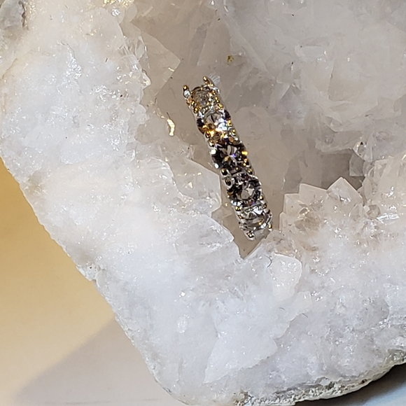 New Swarovski White Gold Huggies, on 925 Silver, Five Crystal, 18K Gold - Picture 9 of 10